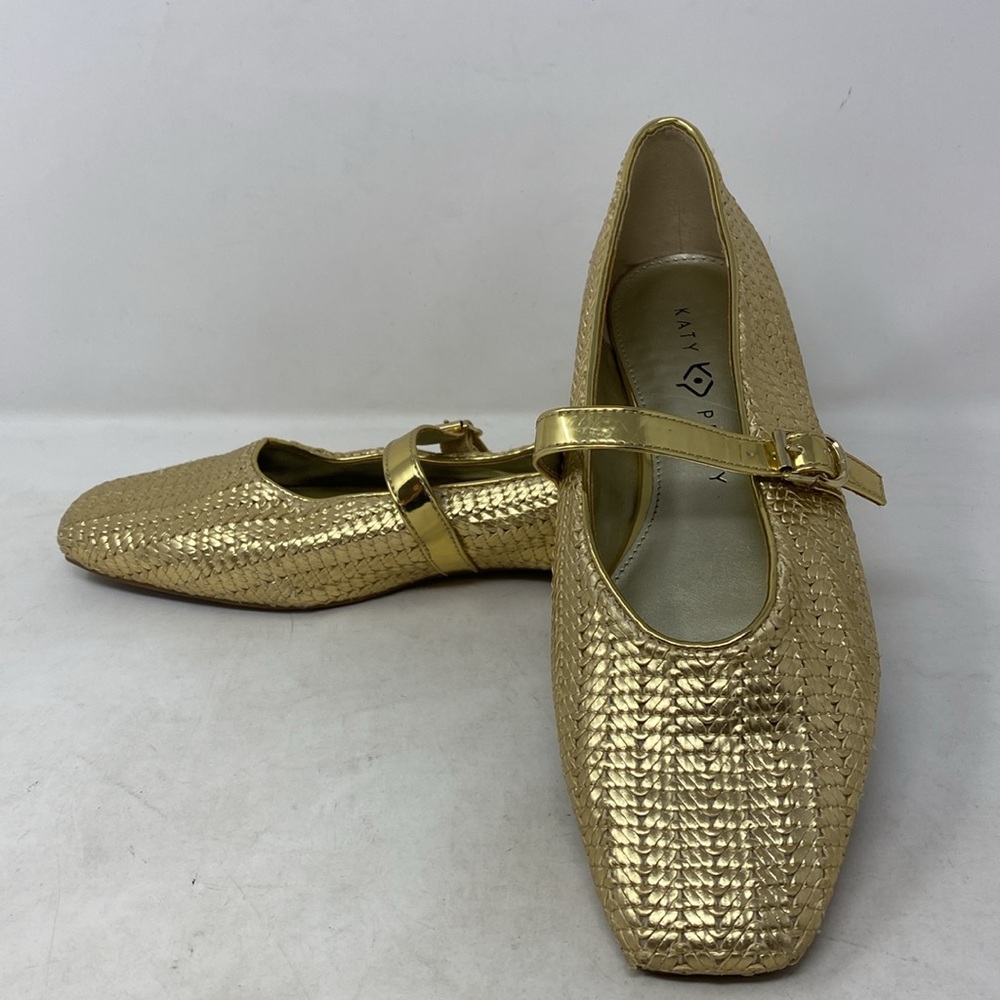 Katy Perry Evie Gold Woven Ballet Mary Jane Flat Loafers